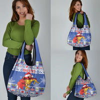 Personalized Puerto Rico Christmas Grocery Bag Coqui With Red Maga Flower