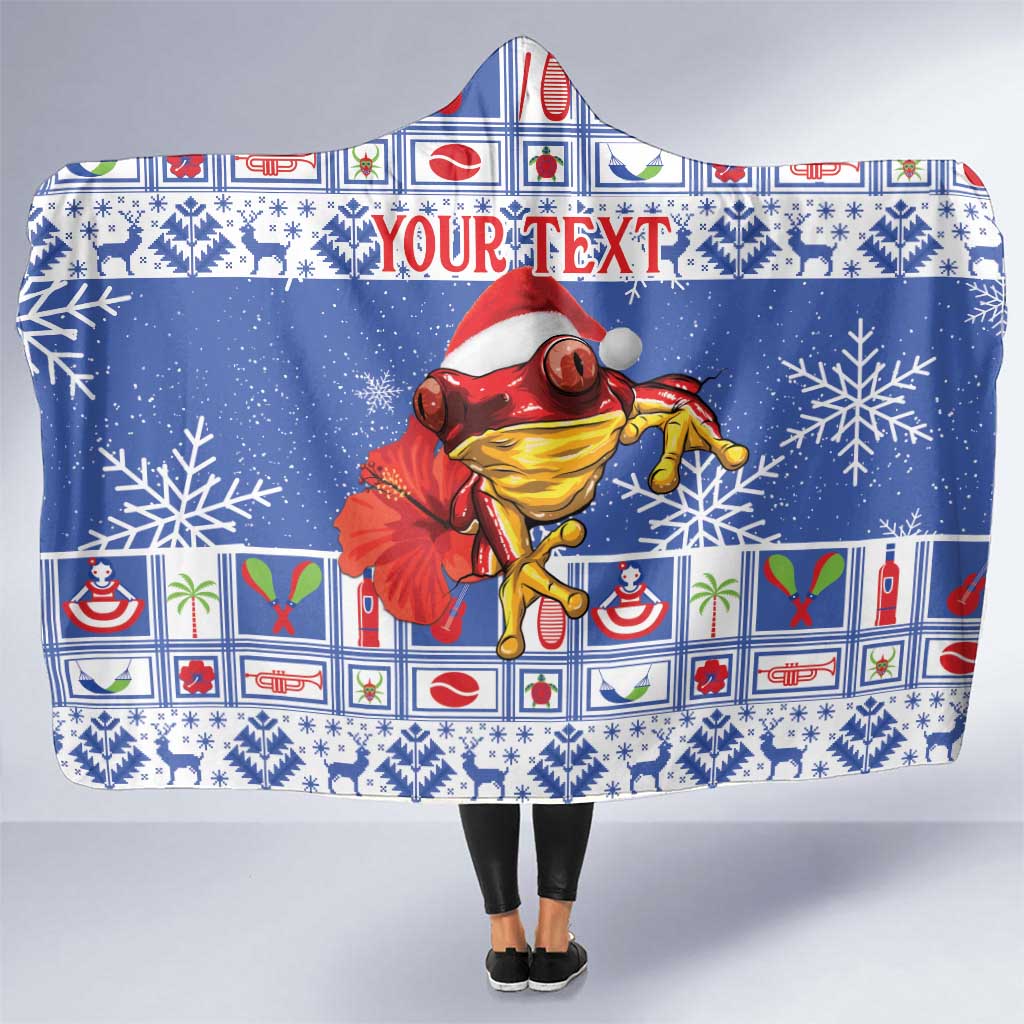 Personalized Puerto Rico Christmas Hooded Blanket Coqui With Red Maga Flower