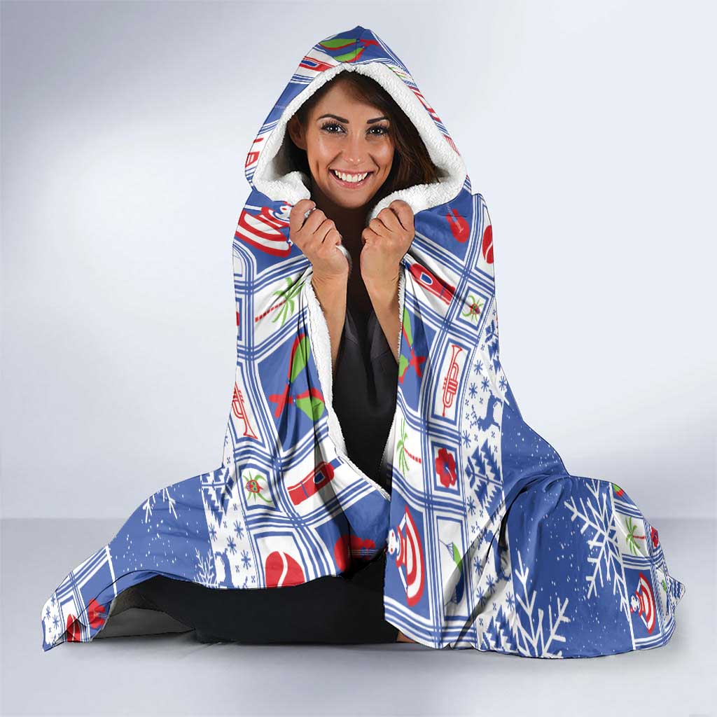 Personalized Puerto Rico Christmas Hooded Blanket Coqui With Red Maga Flower