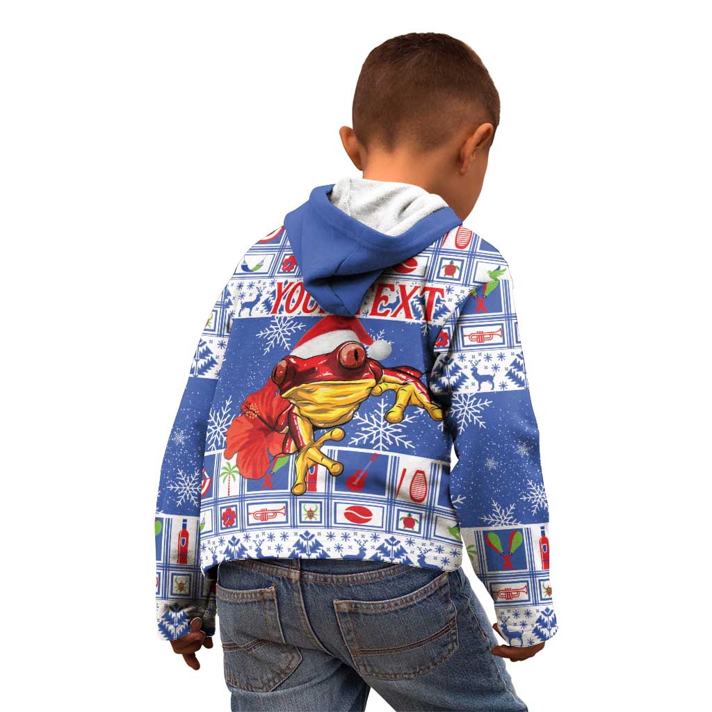 Personalized Puerto Rico Christmas Kid Hoodie Coqui With Red Maga Flower - Wonder Print Shop