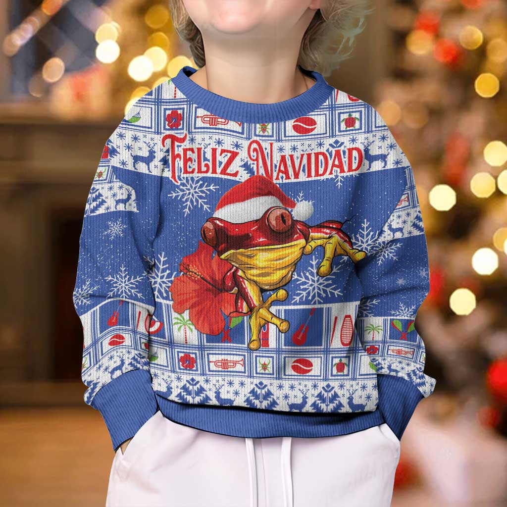 Personalized Puerto Rico Christmas Kid Ugly Christmas Sweater Coqui With Red Maga Flower - Wonder Print Shop