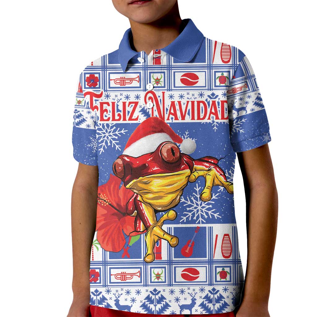 Personalized Puerto Rico Christmas Kid Polo Shirt Coqui With Red Maga Flower - Wonder Print Shop