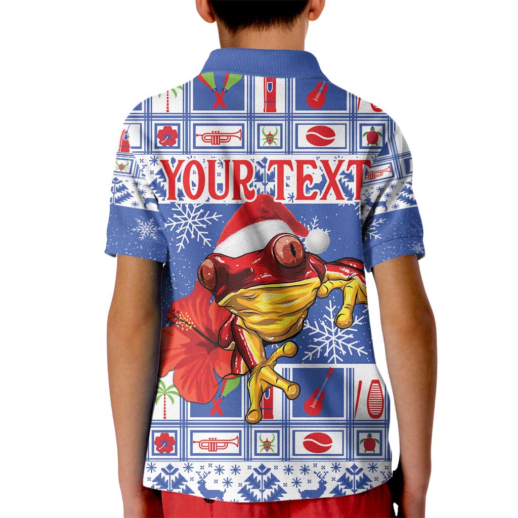 Personalized Puerto Rico Christmas Kid Polo Shirt Coqui With Red Maga Flower - Wonder Print Shop