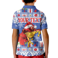 Personalized Puerto Rico Christmas Kid Polo Shirt Coqui With Red Maga Flower - Wonder Print Shop