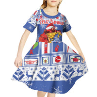 Personalized Puerto Rico Christmas Kid Short Sleeve Dress Coqui With Red Maga Flower - Wonder Print Shop