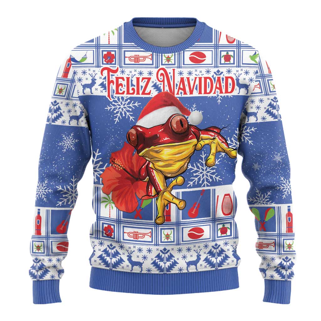 Personalized Puerto Rico Christmas Ugly Christmas Sweater Coqui With Red Maga Flower - Wonder Print Shop