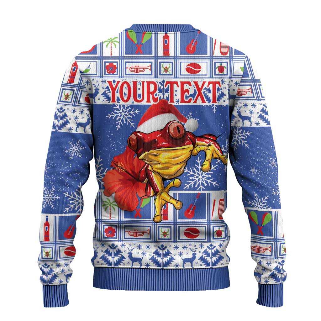 Personalized Puerto Rico Christmas Ugly Christmas Sweater Coqui With Red Maga Flower - Wonder Print Shop