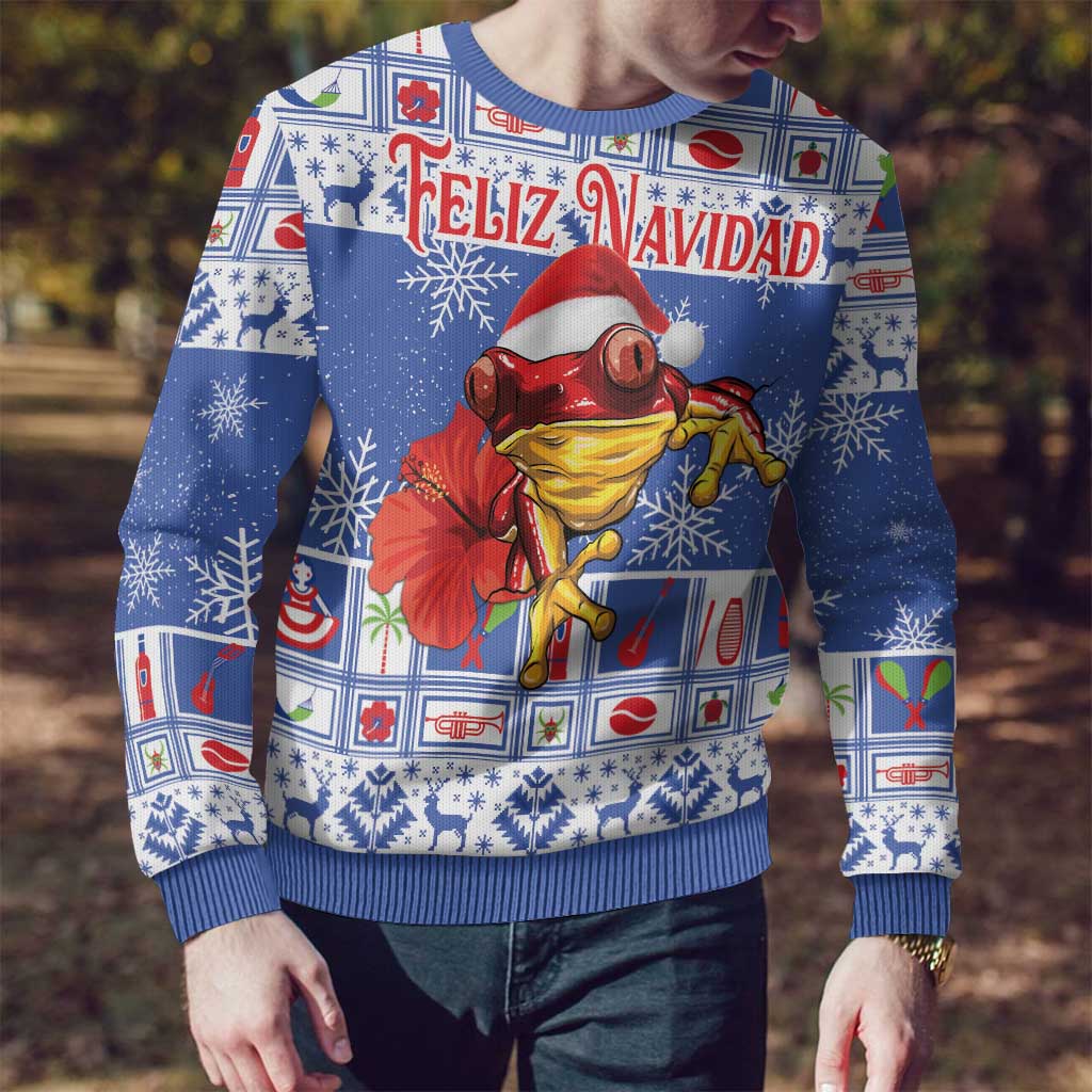 Personalized Puerto Rico Christmas Ugly Christmas Sweater Coqui With Red Maga Flower - Wonder Print Shop