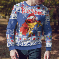 Personalized Puerto Rico Christmas Ugly Christmas Sweater Coqui With Red Maga Flower - Wonder Print Shop