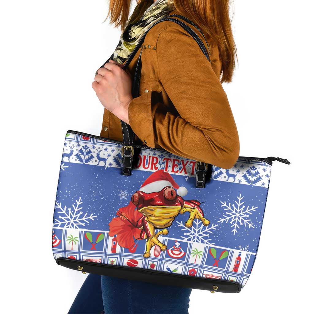 Personalized Puerto Rico Christmas Leather Tote Bag Coqui With Red Maga Flower - Wonder Print Shop