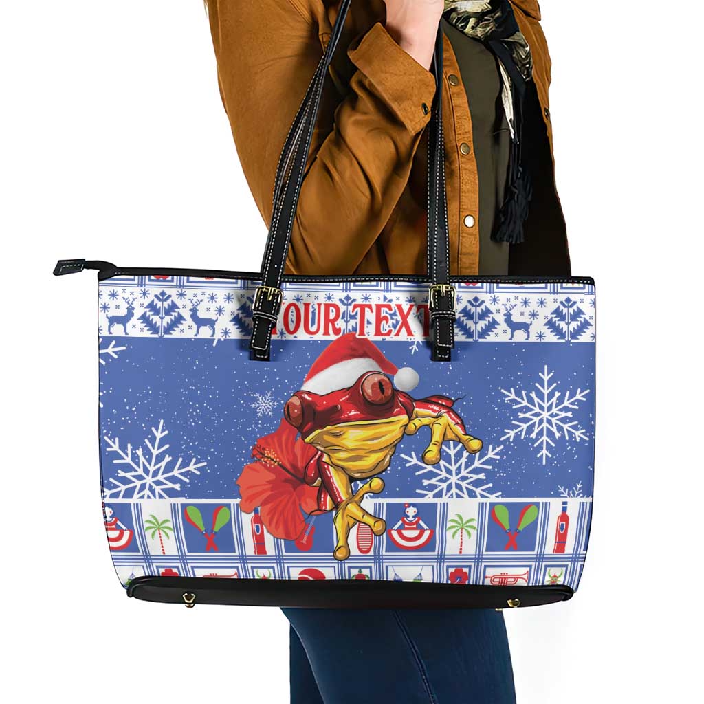 Personalized Puerto Rico Christmas Leather Tote Bag Coqui With Red Maga Flower - Wonder Print Shop