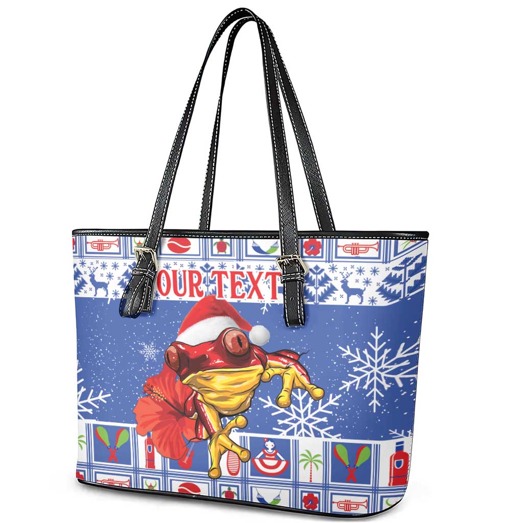 Personalized Puerto Rico Christmas Leather Tote Bag Coqui With Red Maga Flower - Wonder Print Shop