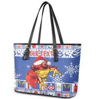 Personalized Puerto Rico Christmas Leather Tote Bag Coqui With Red Maga Flower - Wonder Print Shop