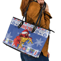 Personalized Puerto Rico Christmas Leather Tote Bag Coqui With Red Maga Flower - Wonder Print Shop
