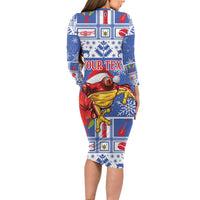 Personalized Puerto Rico Christmas Long Sleeve Bodycon Dress Coqui With Red Maga Flower - Wonder Print Shop