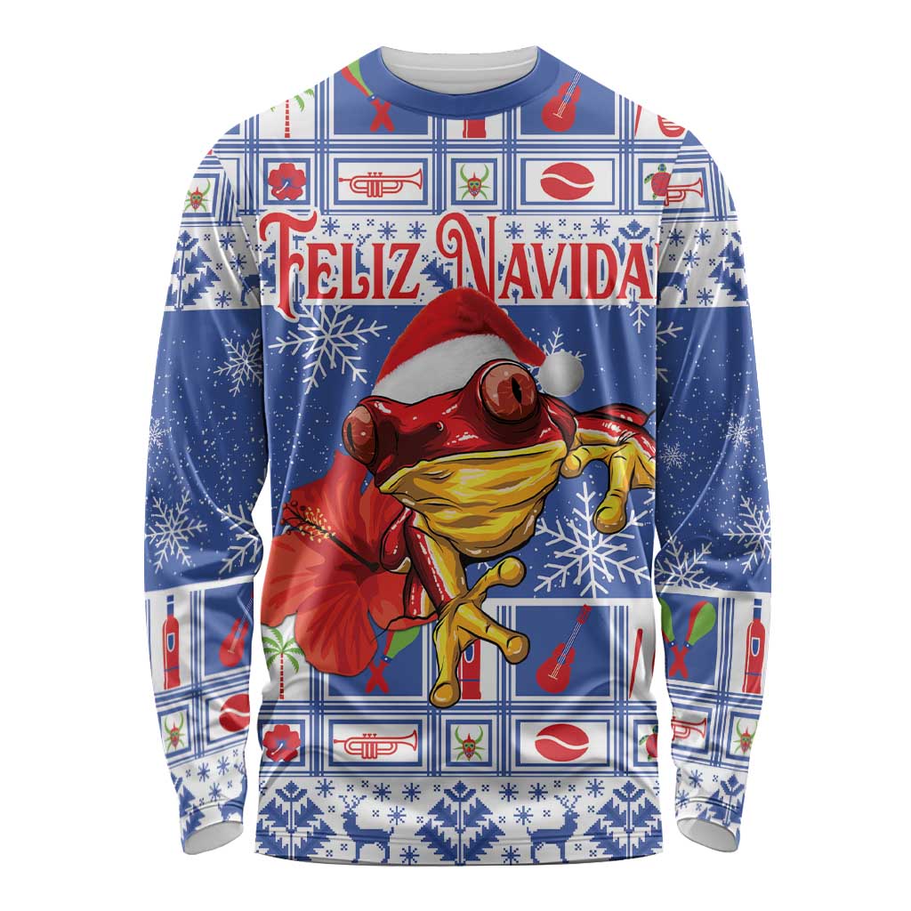 Personalized Puerto Rico Christmas Long Sleeve Shirt Coqui With Red Maga Flower - Wonder Print Shop