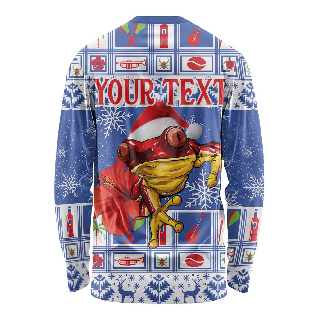 Personalized Puerto Rico Christmas Long Sleeve Shirt Coqui With Red Maga Flower - Wonder Print Shop