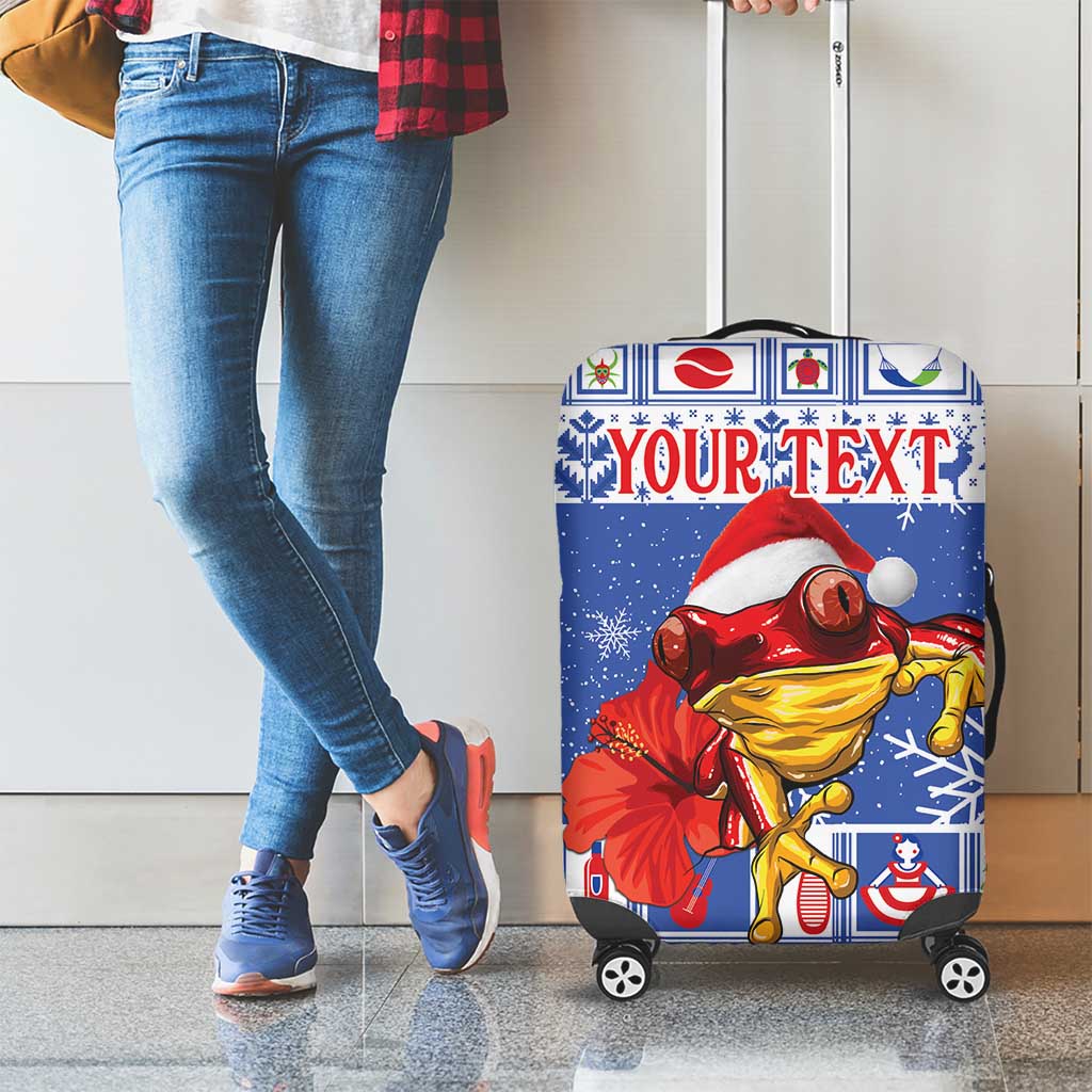 Personalized Puerto Rico Christmas Luggage Cover Coqui With Red Maga Flower - Wonder Print Shop