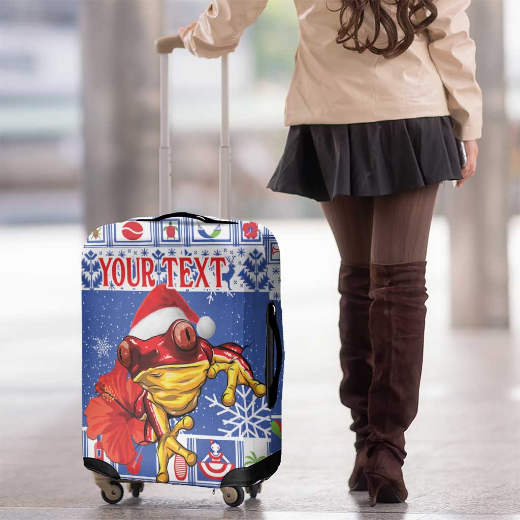 Personalized Puerto Rico Christmas Luggage Cover Coqui With Red Maga Flower - Wonder Print Shop