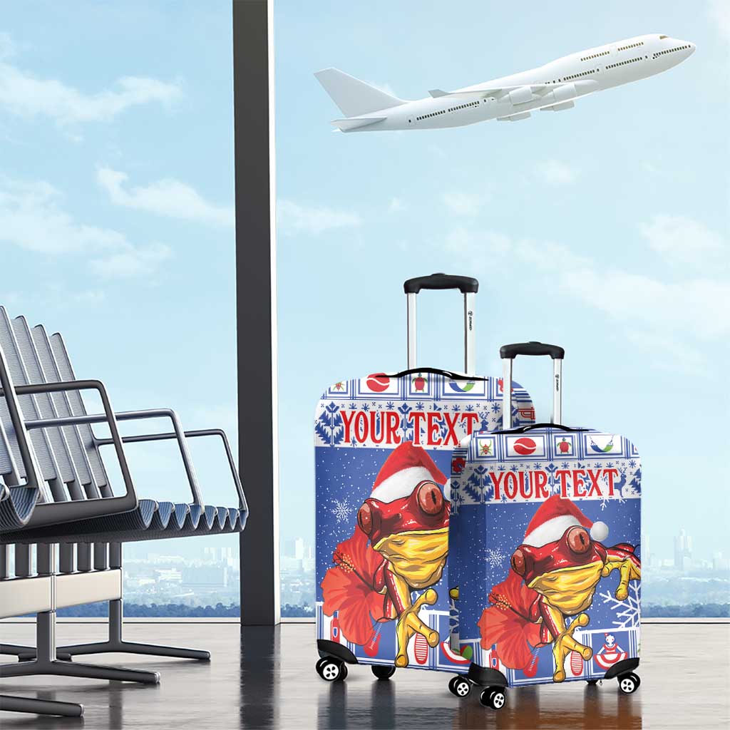 Personalized Puerto Rico Christmas Luggage Cover Coqui With Red Maga Flower - Wonder Print Shop