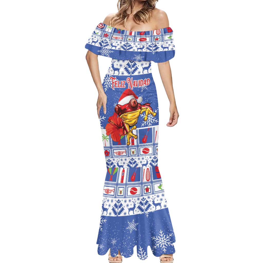 Personalized Puerto Rico Christmas Mermaid Dress Coqui With Red Maga Flower - Wonder Print Shop