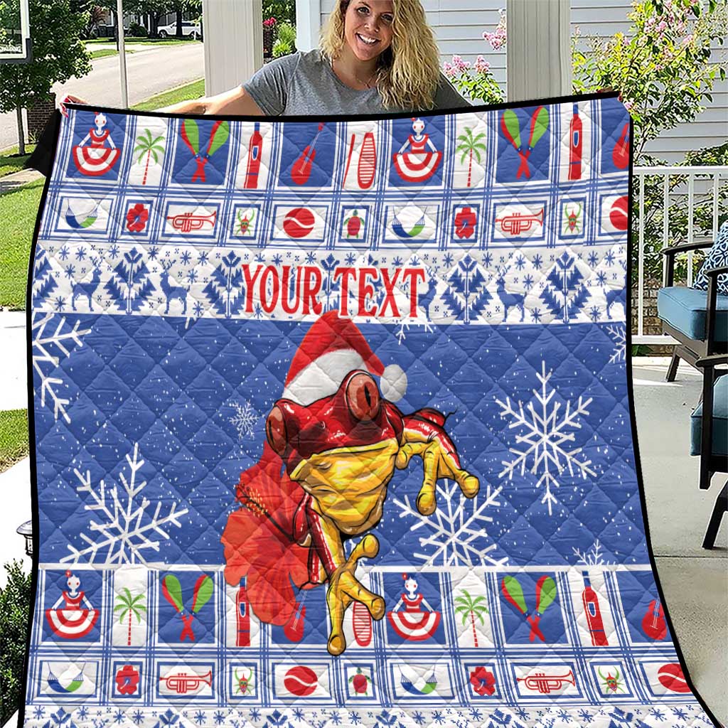 Personalized Puerto Rico Christmas Quilt Coqui With Red Maga Flower - Wonder Print Shop