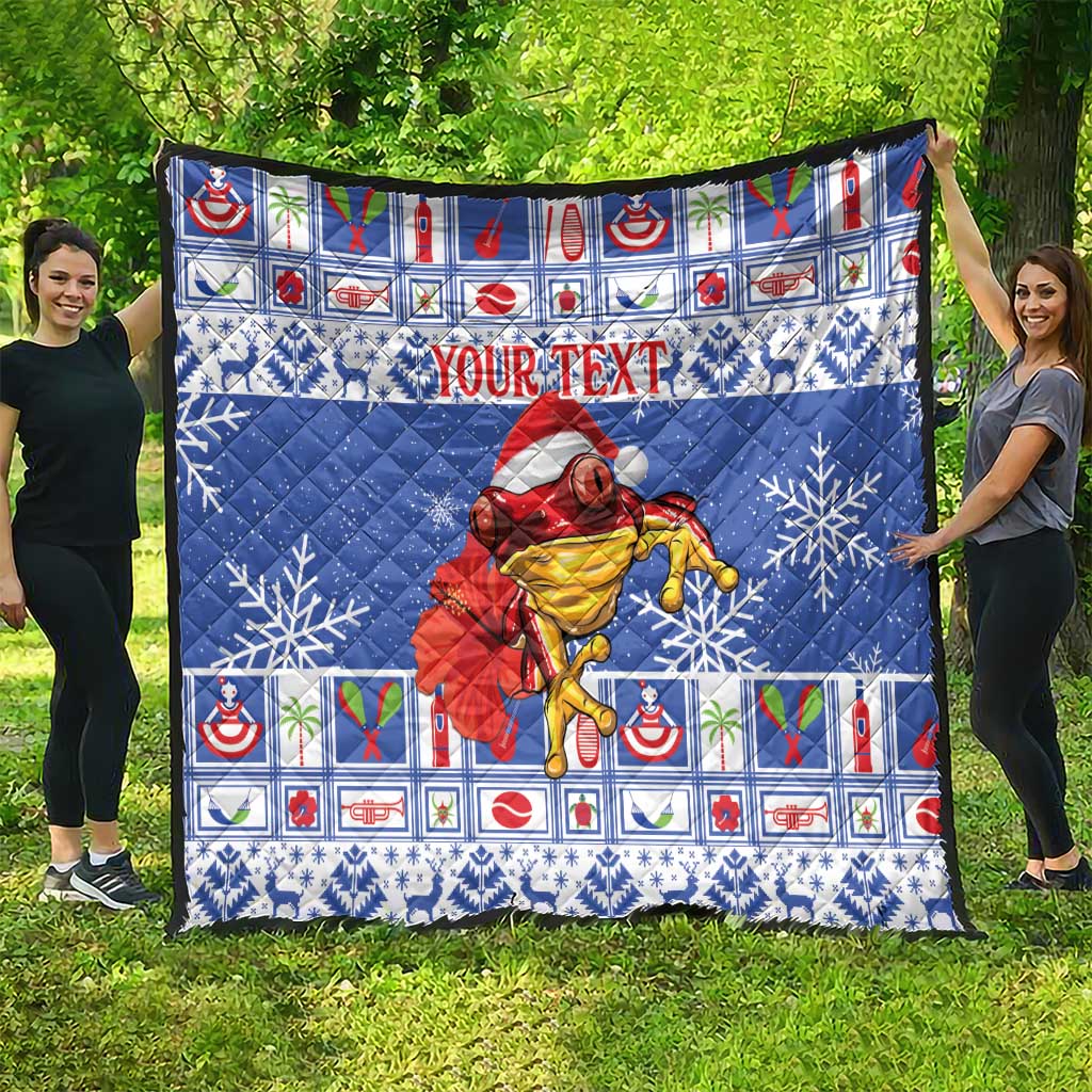 Personalized Puerto Rico Christmas Quilt Coqui With Red Maga Flower - Wonder Print Shop