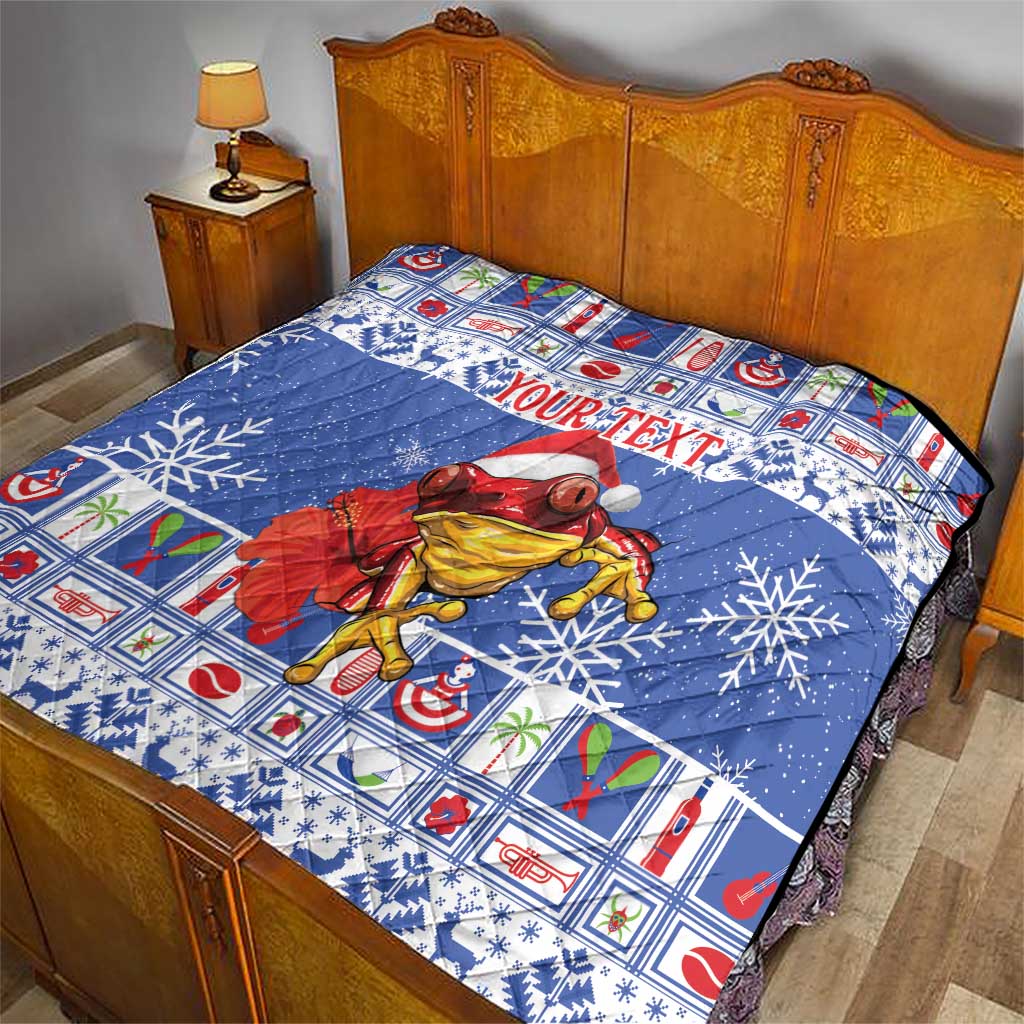 Personalized Puerto Rico Christmas Quilt Coqui With Red Maga Flower - Wonder Print Shop