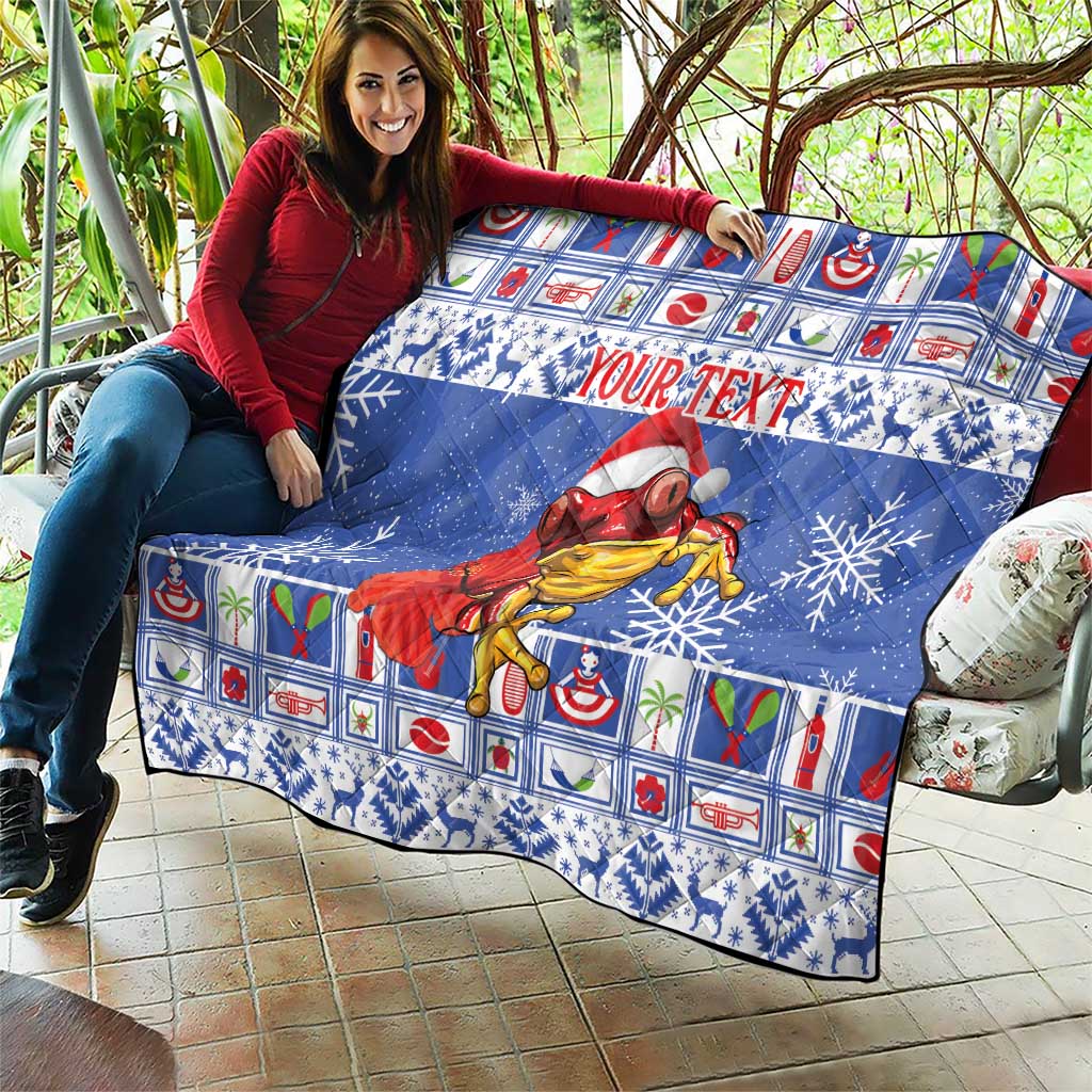 Personalized Puerto Rico Christmas Quilt Coqui With Red Maga Flower - Wonder Print Shop