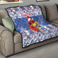 Personalized Puerto Rico Christmas Quilt Coqui With Red Maga Flower - Wonder Print Shop