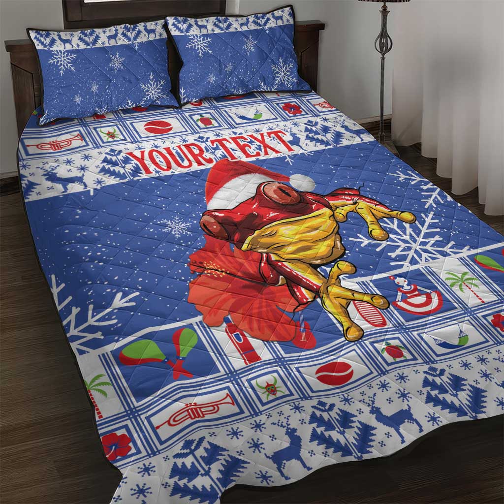 Personalized Puerto Rico Christmas Quilt Bed Set Coqui With Red Maga Flower - Wonder Print Shop