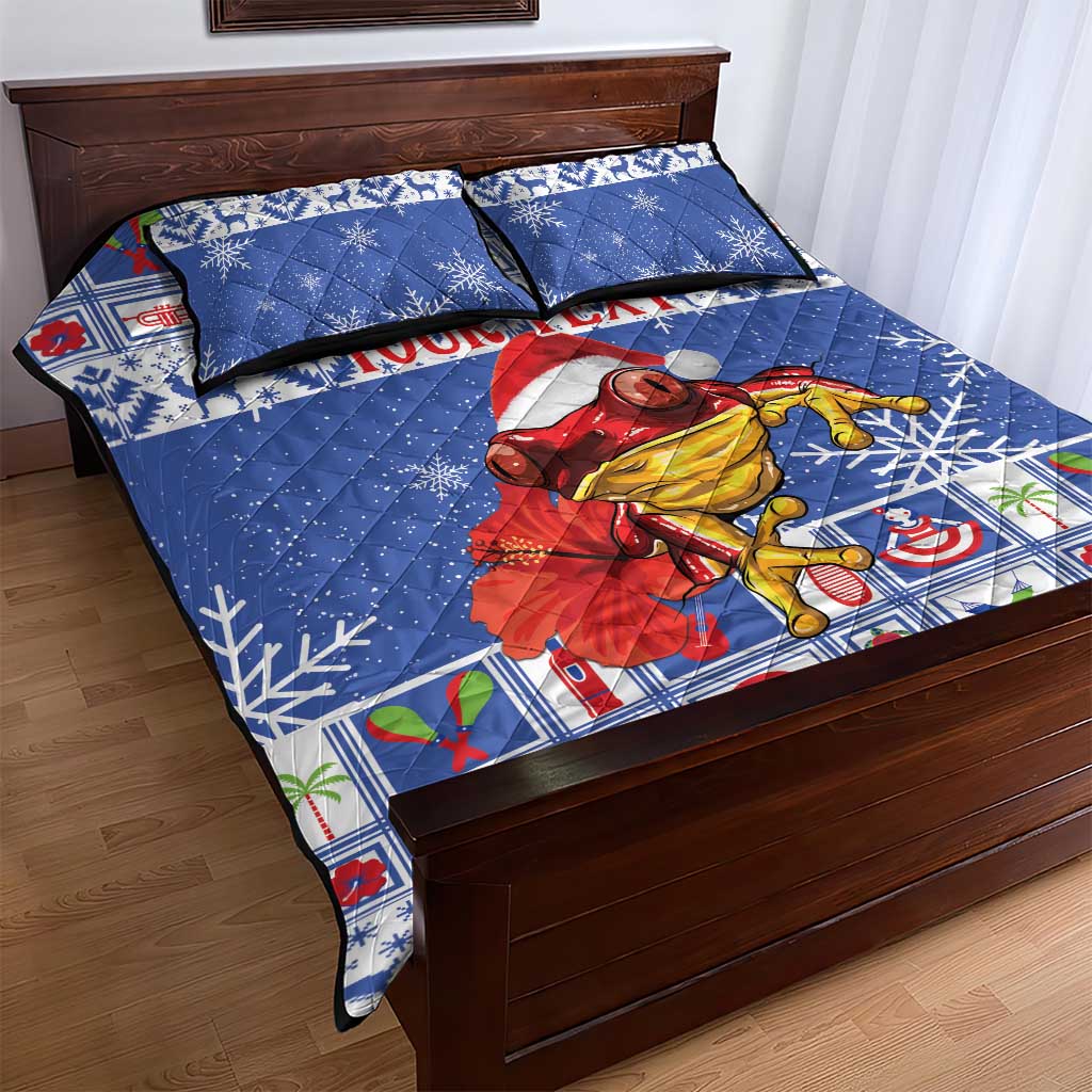 Personalized Puerto Rico Christmas Quilt Bed Set Coqui With Red Maga Flower - Wonder Print Shop