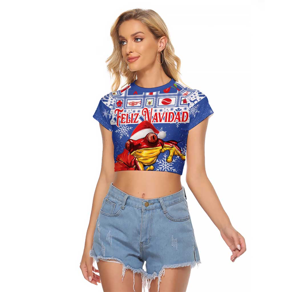 Personalized Puerto Rico Christmas Raglan Cropped T Shirt Coqui With Red Maga Flower - Wonder Print Shop