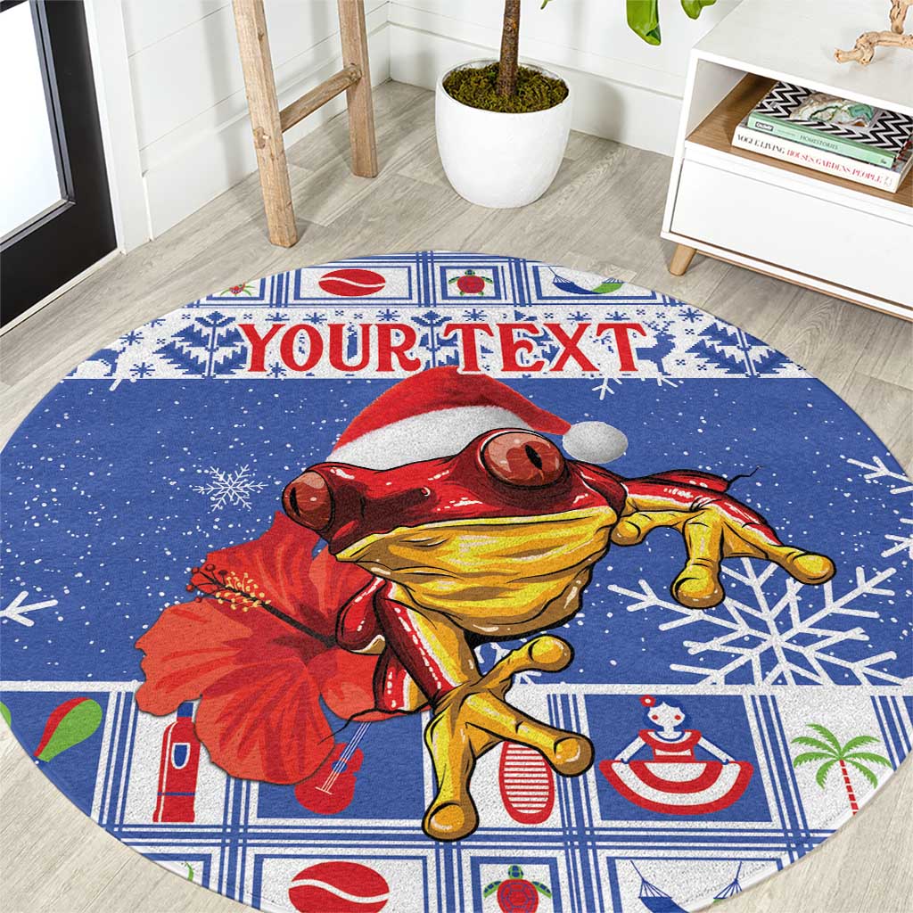 Personalized Puerto Rico Christmas Round Carpet Coqui With Red Maga Flower