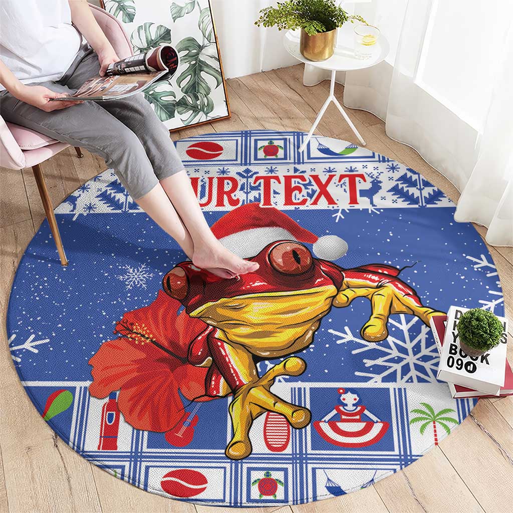 Personalized Puerto Rico Christmas Round Carpet Coqui With Red Maga Flower