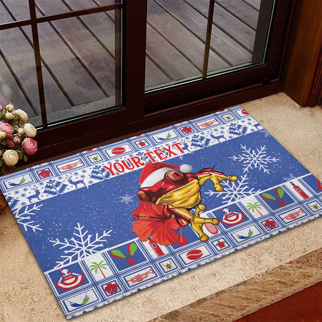 Personalized Puerto Rico Christmas Rubber Doormat Coqui With Red Maga Flower - Wonder Print Shop