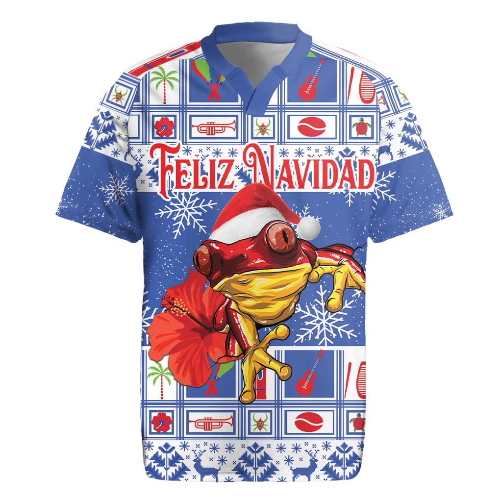 Personalized Puerto Rico Christmas Rugby Jersey Coqui With Red Maga Flower - Wonder Print Shop