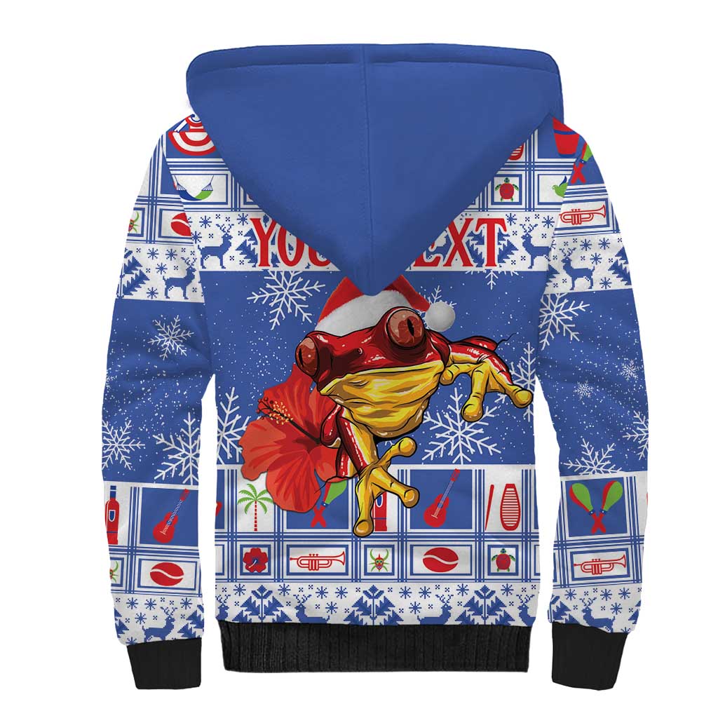 Personalized Puerto Rico Christmas Sherpa Hoodie Coqui With Red Maga Flower - Wonder Print Shop