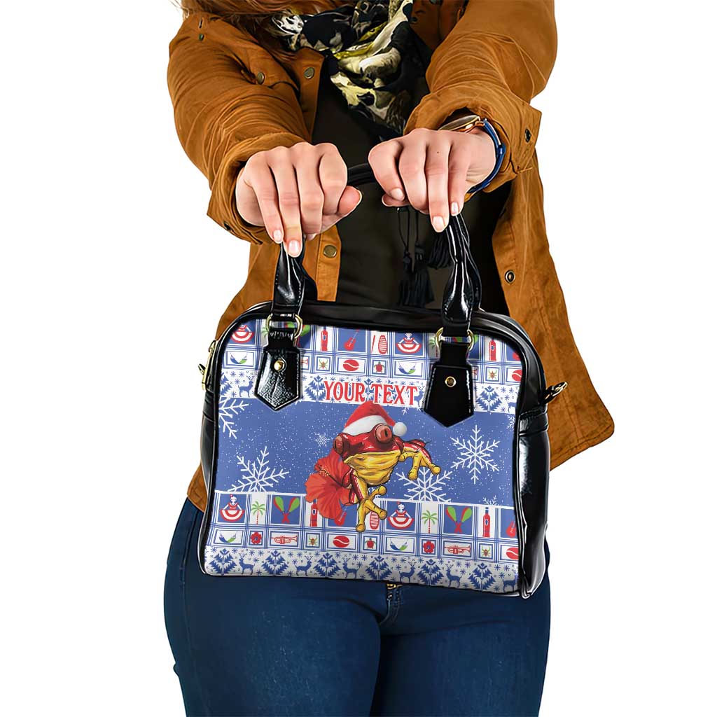 Personalized Puerto Rico Christmas Shoulder Handbag Coqui With Red Maga Flower