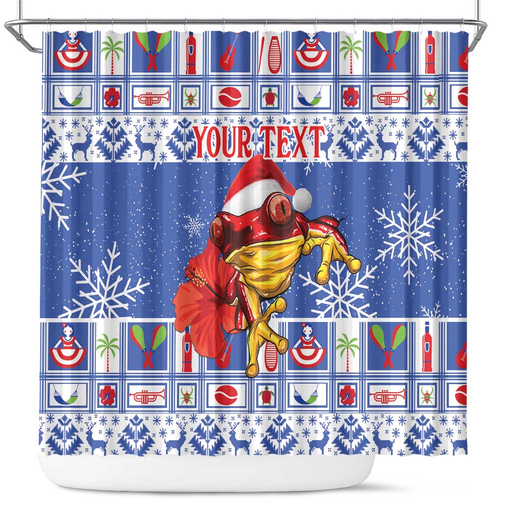 Personalized Puerto Rico Christmas Shower Curtain Coqui With Red Maga Flower