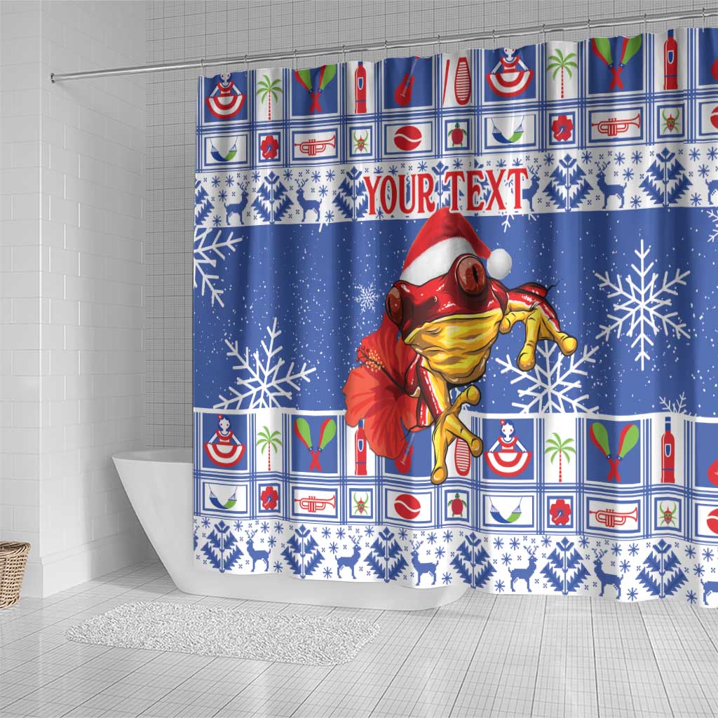 Personalized Puerto Rico Christmas Shower Curtain Coqui With Red Maga Flower