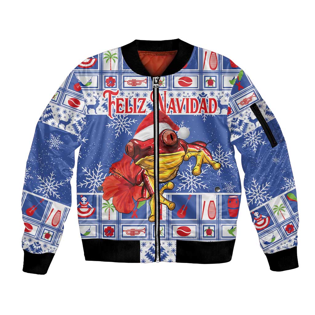 Personalized Puerto Rico Christmas Sleeve Zip Bomber Jacket Coqui With Red Maga Flower - Wonder Print Shop