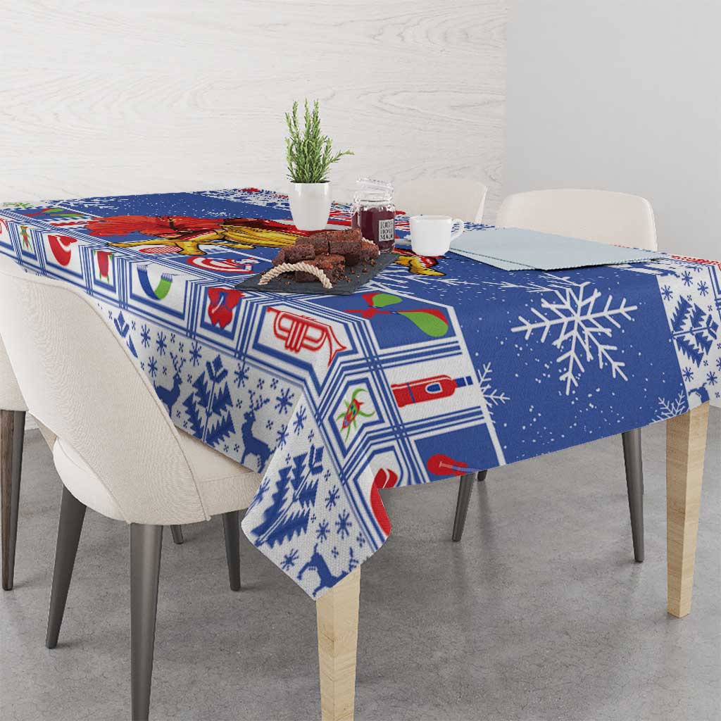 Personalized Puerto Rico Christmas Tablecloth Coqui With Red Maga Flower - Wonder Print Shop