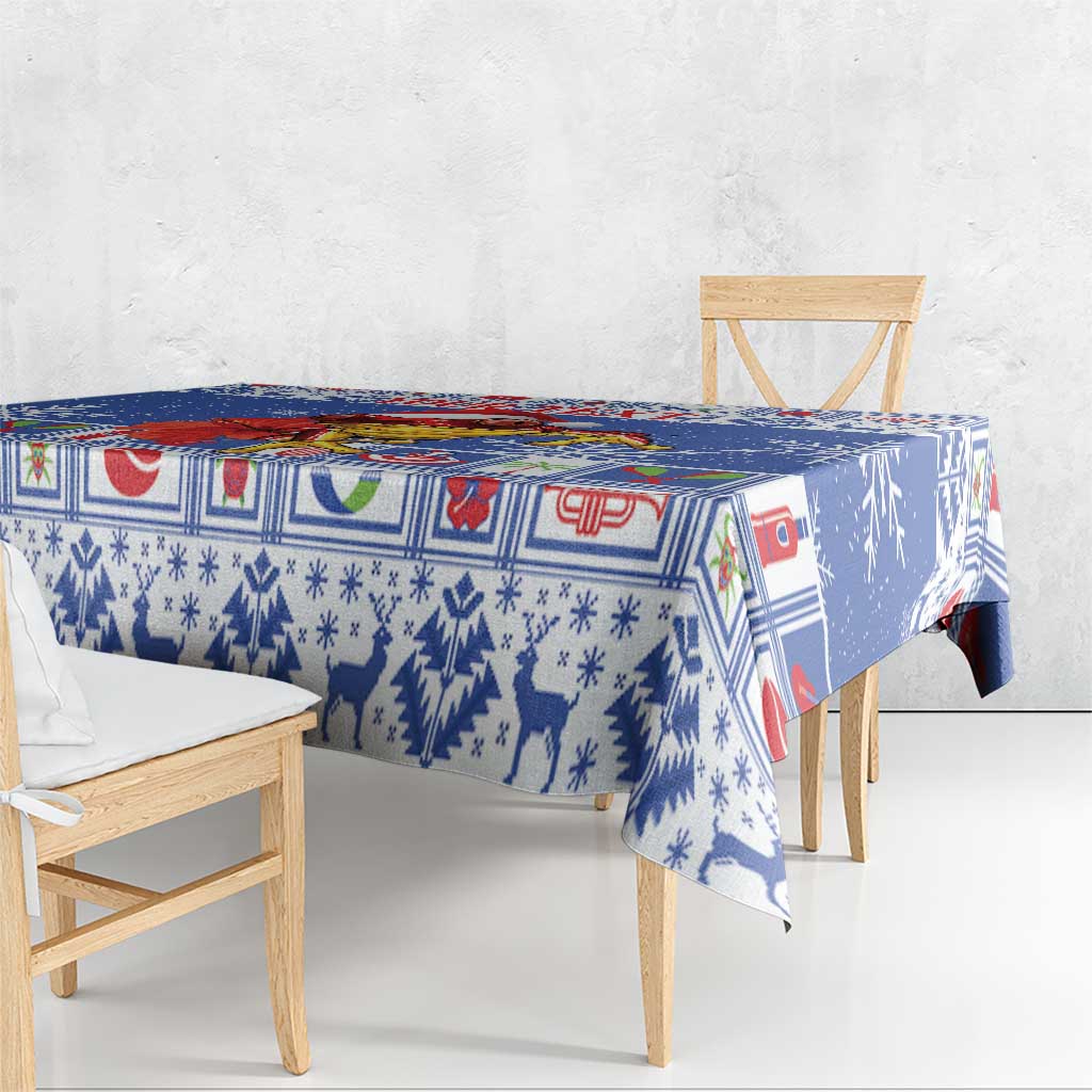 Personalized Puerto Rico Christmas Tablecloth Coqui With Red Maga Flower - Wonder Print Shop