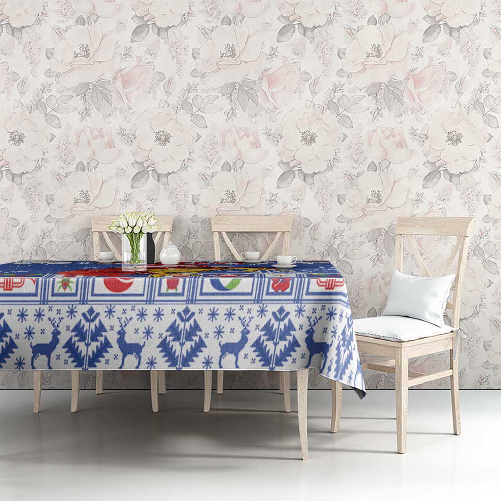 Personalized Puerto Rico Christmas Tablecloth Coqui With Red Maga Flower - Wonder Print Shop