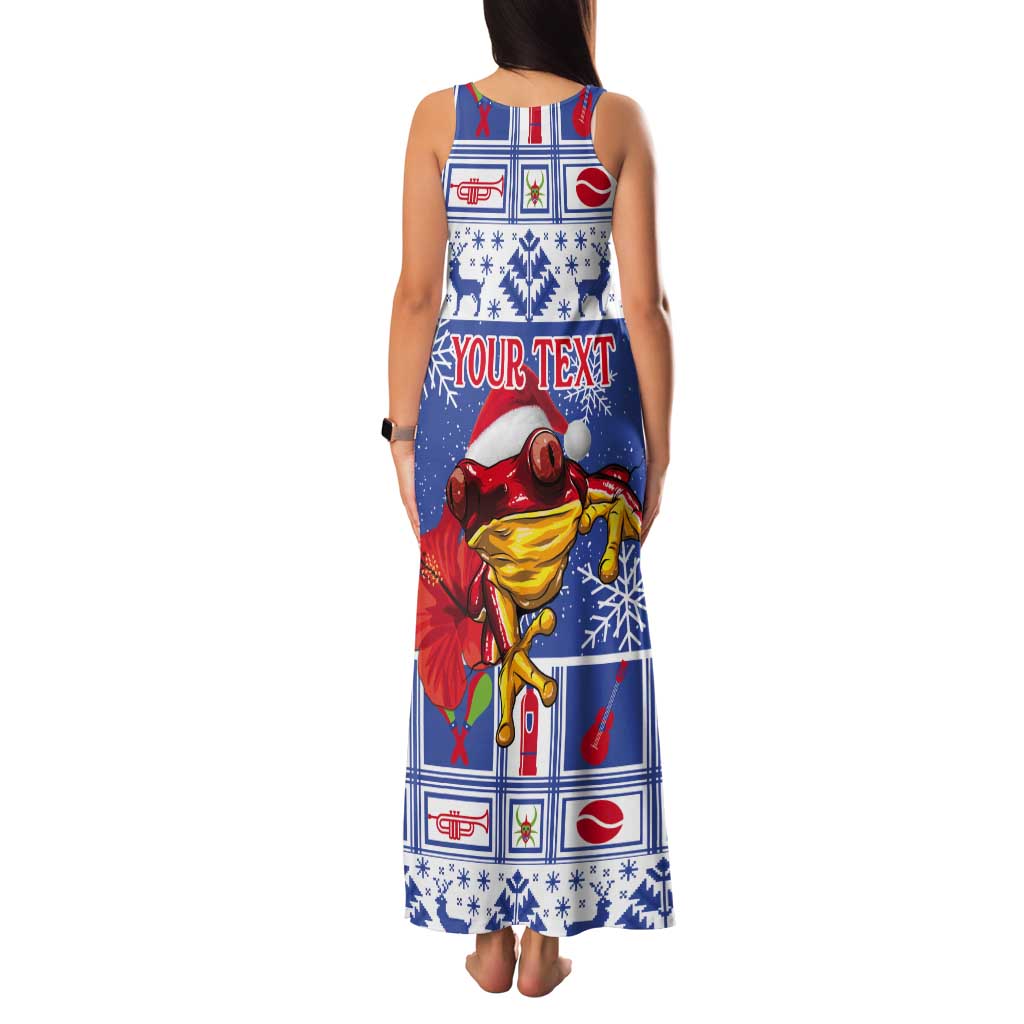 Personalized Puerto Rico Christmas Tank Maxi Dress Coqui With Red Maga Flower - Wonder Print Shop
