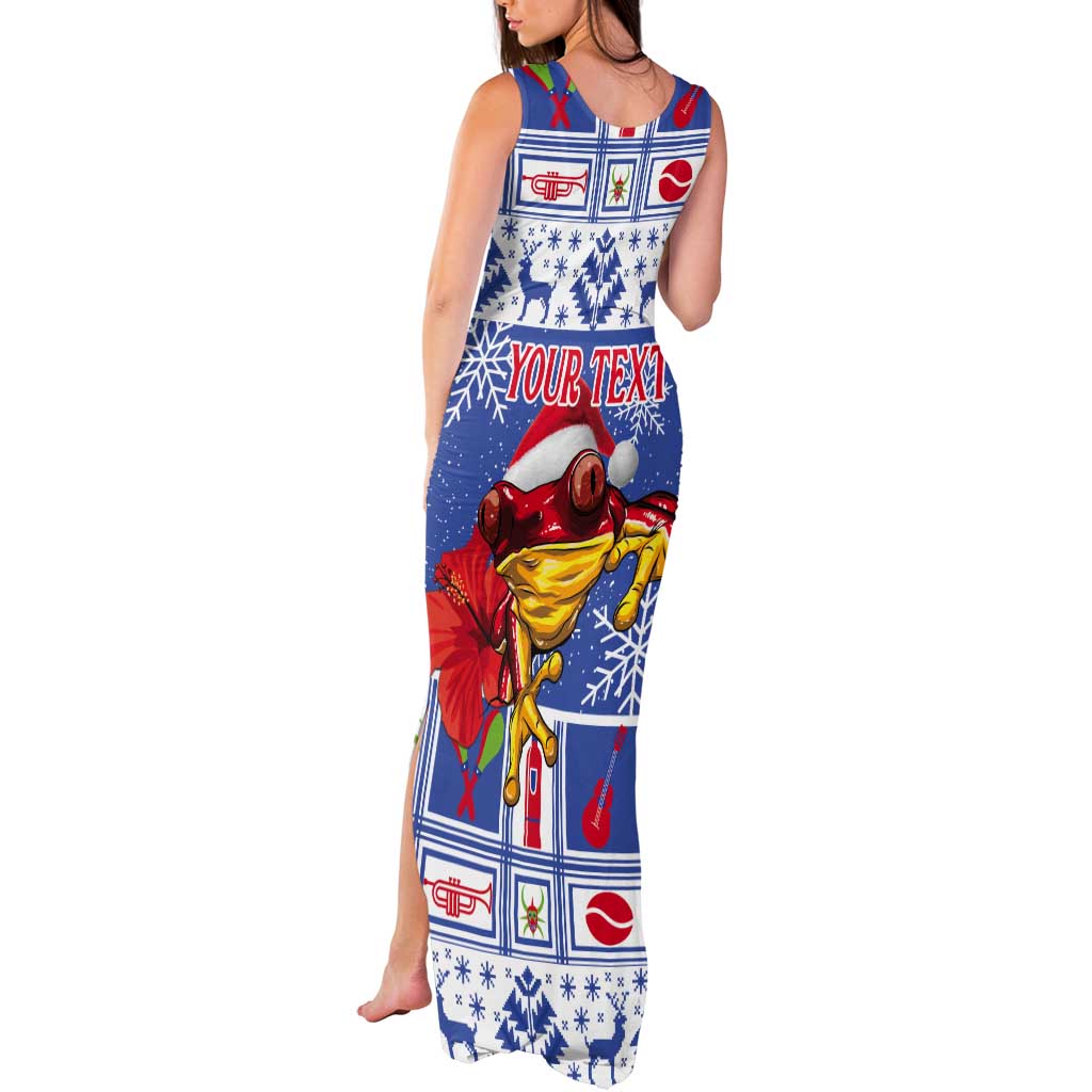 Personalized Puerto Rico Christmas Tank Maxi Dress Coqui With Red Maga Flower - Wonder Print Shop