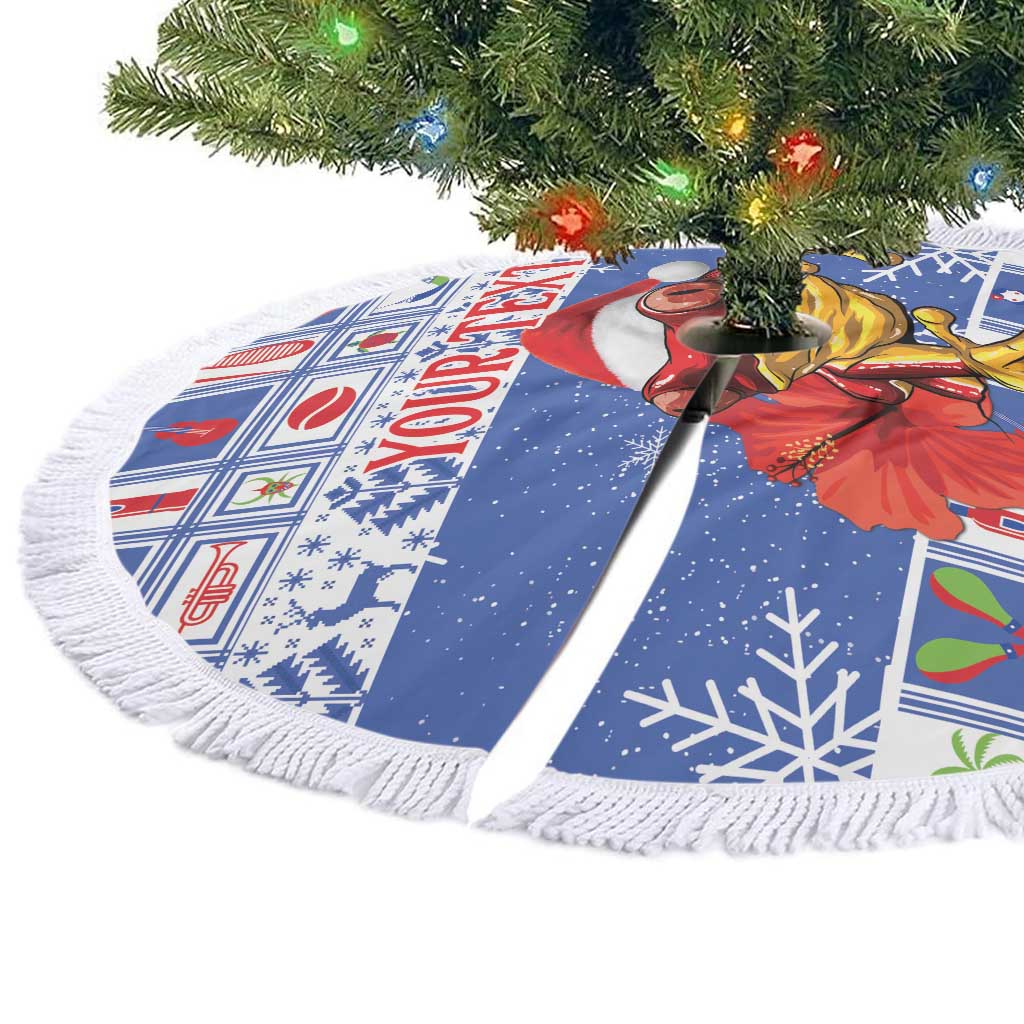 Personalized Puerto Rico Christmas Tree Skirt Coqui With Red Maga Flower - Wonder Print Shop