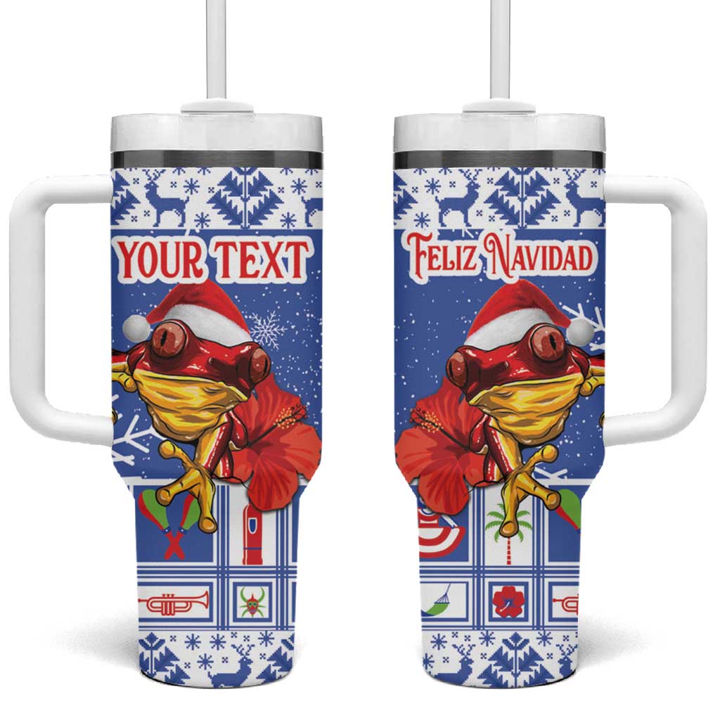 Personalized Puerto Rico Christmas Tumbler With Handle Coqui With Red Maga Flower - Wonder Print Shop