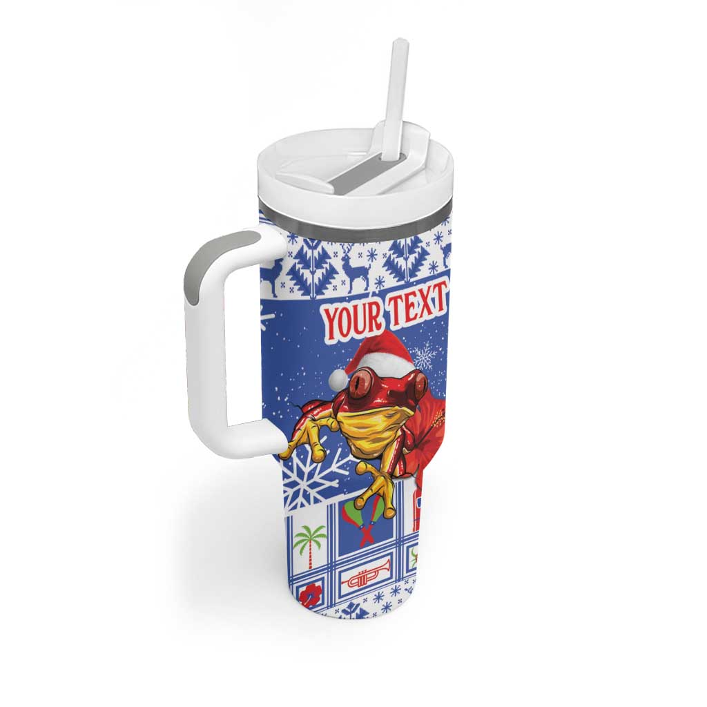Personalized Puerto Rico Christmas Tumbler With Handle Coqui With Red Maga Flower - Wonder Print Shop